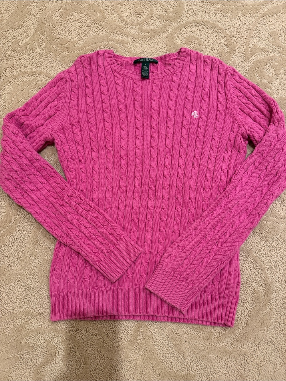Ralph Lauren Hot Pink Cable-Knit Crewneck Sweater